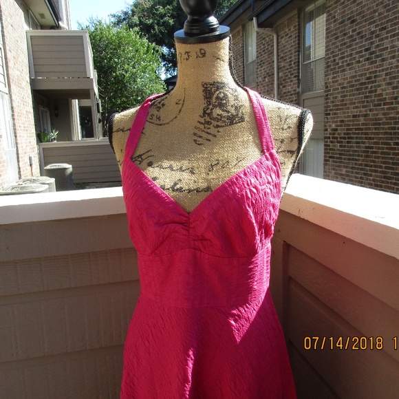 J. Crew hot pink seersucker halter dress Sz 4 1350 - Picture 5 of 7
